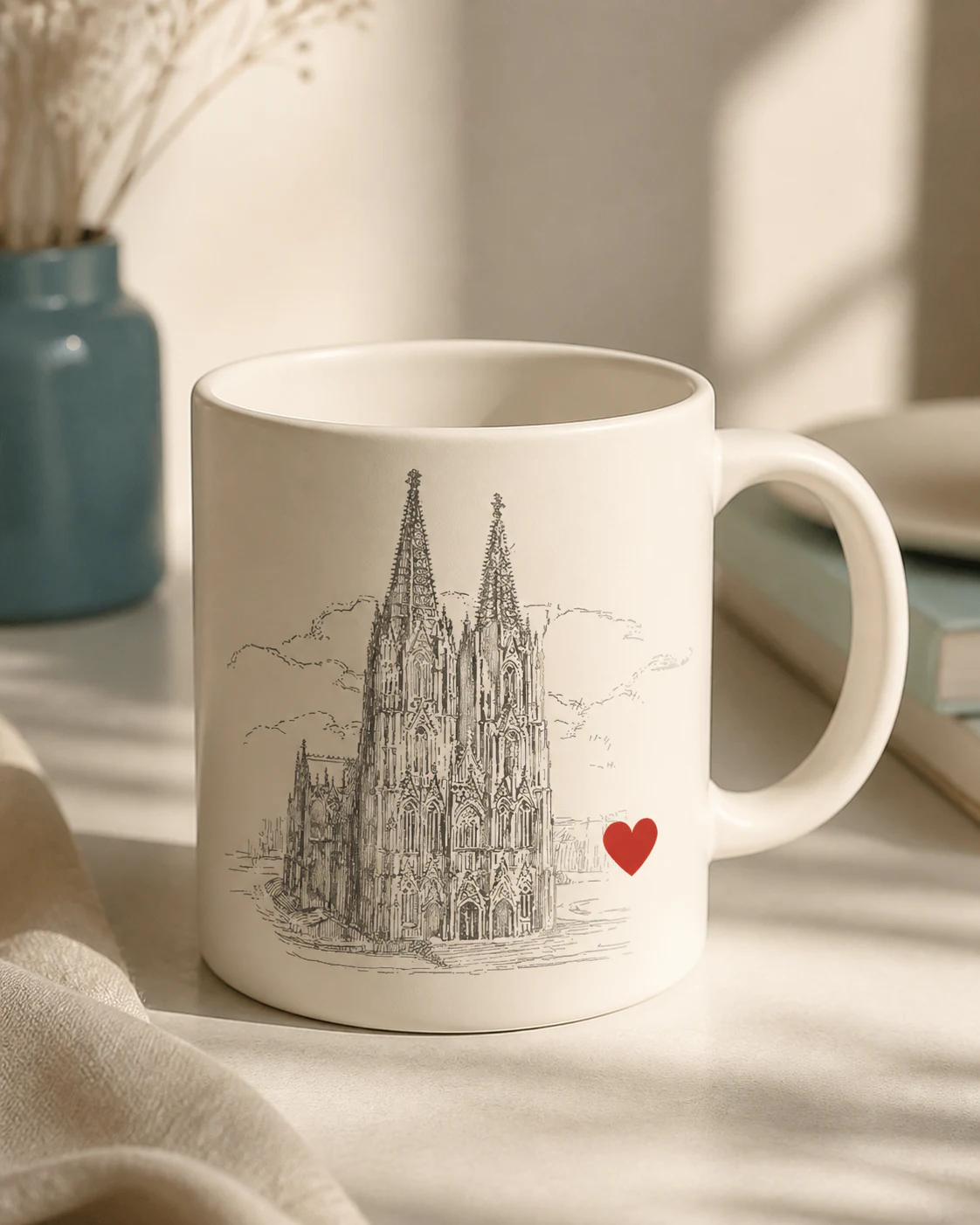 Kölner Dom mit Herz realistisch auf einem Kleidungsstück