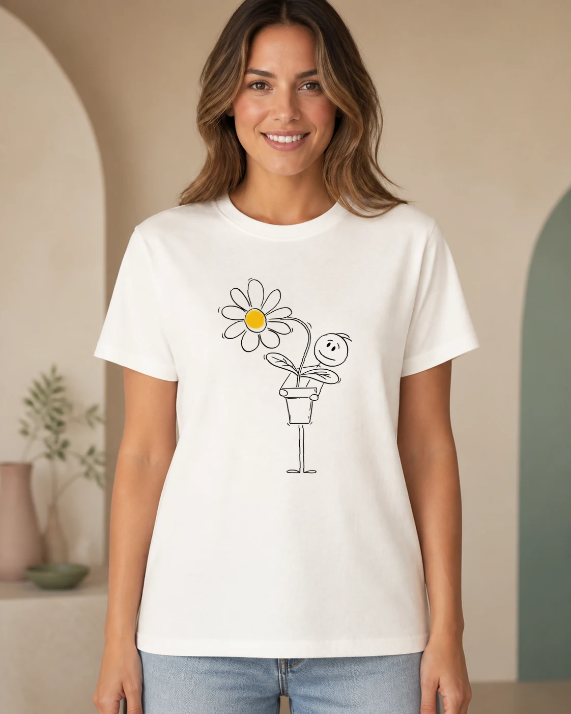 Blumentopfmann realistisch auf einem Kleidungsstück