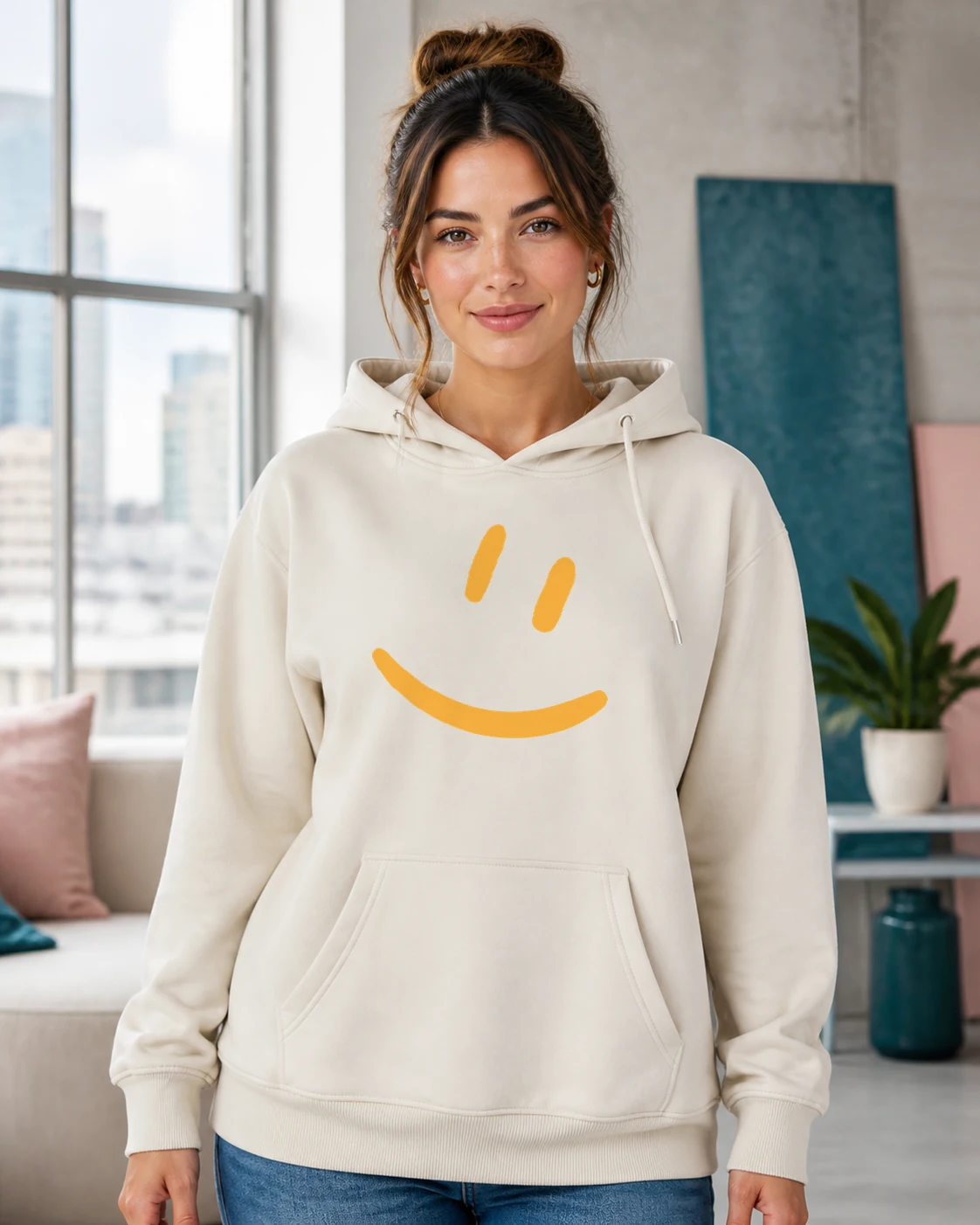 Smiley orange realistisch auf einem Kleidungsstück
