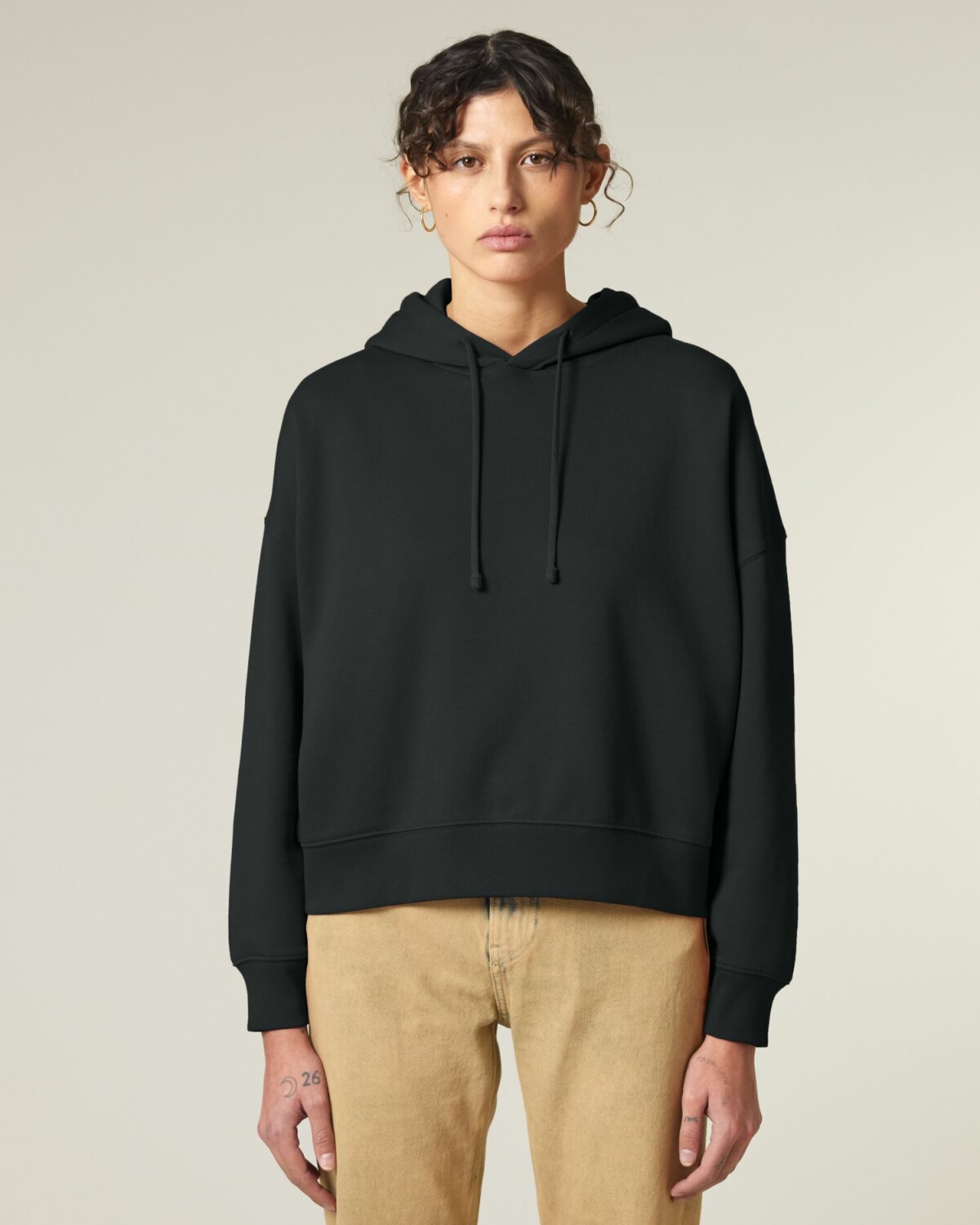Womens Organic Boxcut Hoodie – Black
