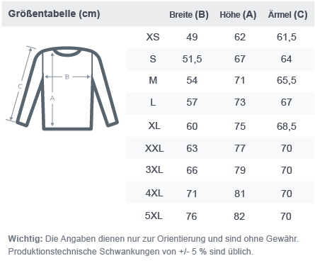 Größentabelle für Bio Basic Sweatshirt